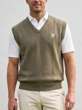 Como‎ Sport Olive Green Wool Knit Sweater Vest Poppy Hills Pebble Beach Men’s L